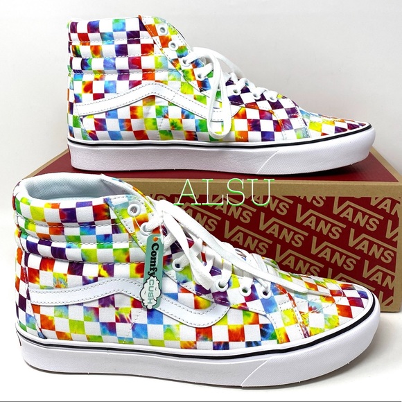 VANS SK8-HI Tie Dye Checker Canvas Women’s Sneaker - Picture 2 of 11